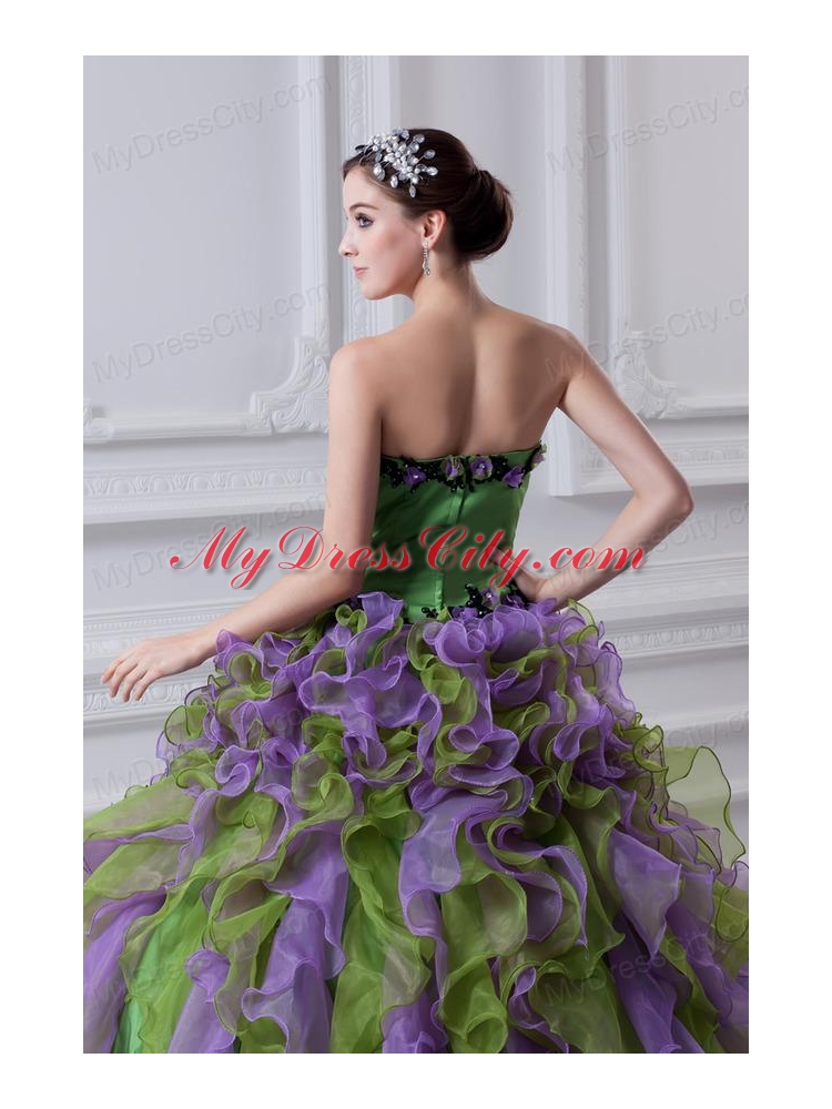 Ball Gown Strapless Multi-color Quinceanera Dress with Ruffles and Appliques