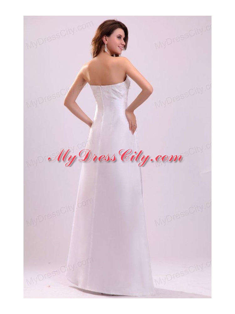 Cheap Column Strapless Floor-length Wedding Dress with Appliques