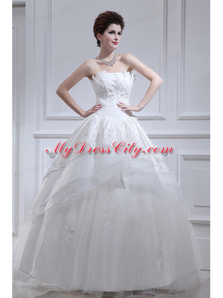 2014 Cheap A-line Strapless Beading Wedding Dress with Floor-length