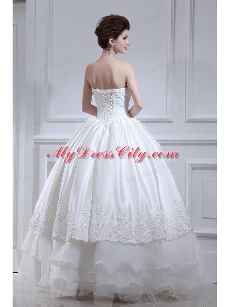 2014 Cheap A-line Strapless Beading Wedding Dress with Floor-length
