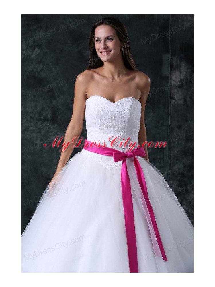 A-Line Beading and Sash Zipper Up Tulle Wedding Dress with Strapless