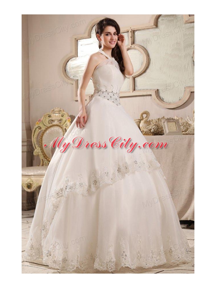Ball Gown Halter Top Neck Embroidery and Beading Wedding Dress
