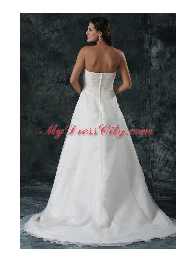 Elegant A-Line Ruching Organza Wedding Dress with Court Train