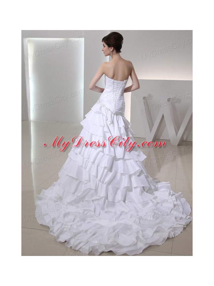 2014 Mermaid Sweetheart Taffeta Wedding Dress with  Ruching Ruffled Layers