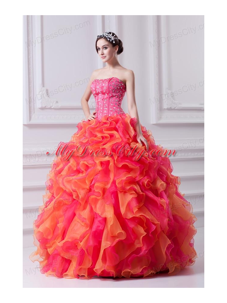 2014 Spring Puffy Multi-color Strapless Beading Quinceanera Dress with Ruffles