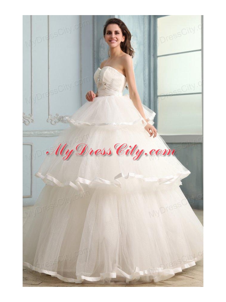 Ball Gown Sweetheart Beading and Ruffles Layered Wedding Dress