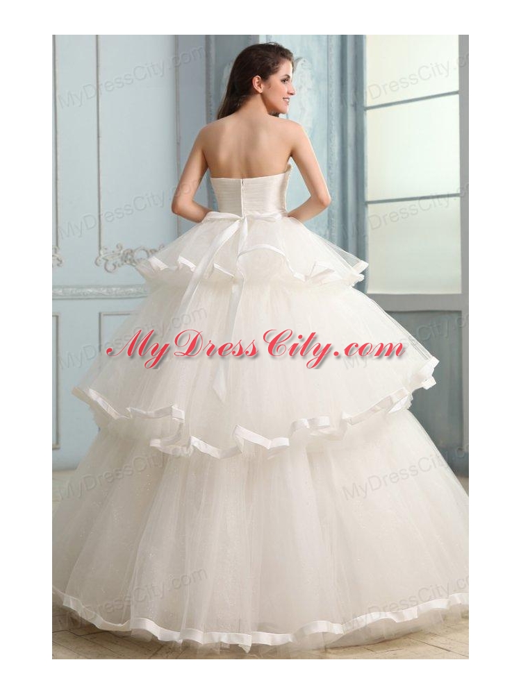 Ball Gown Sweetheart Beading and Ruffles Layered Wedding Dress