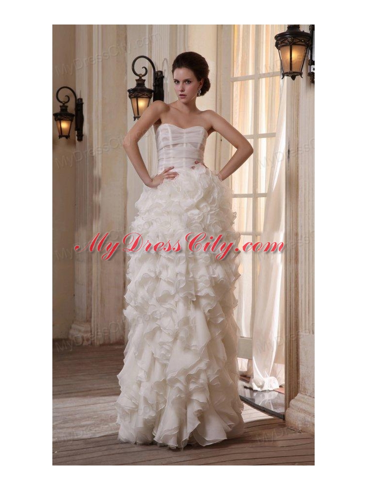 Column Sweetheart Chiffon Floor-length Ruffles Wedding Dress