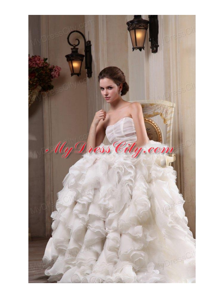 Column Sweetheart Chiffon Floor-length Ruffles Wedding Dress
