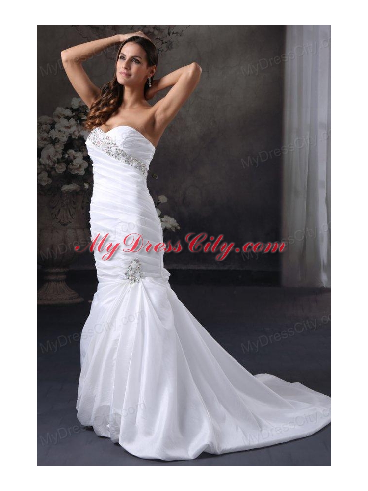 Luxurious Mermaid Sweetheart Beading Wedding Dress with Brush Train