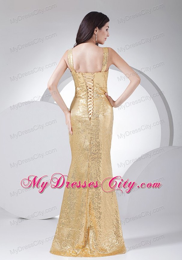 Luxurious Paillette V-neck Column Gold 2013 Cheap Evening Party Dresses
