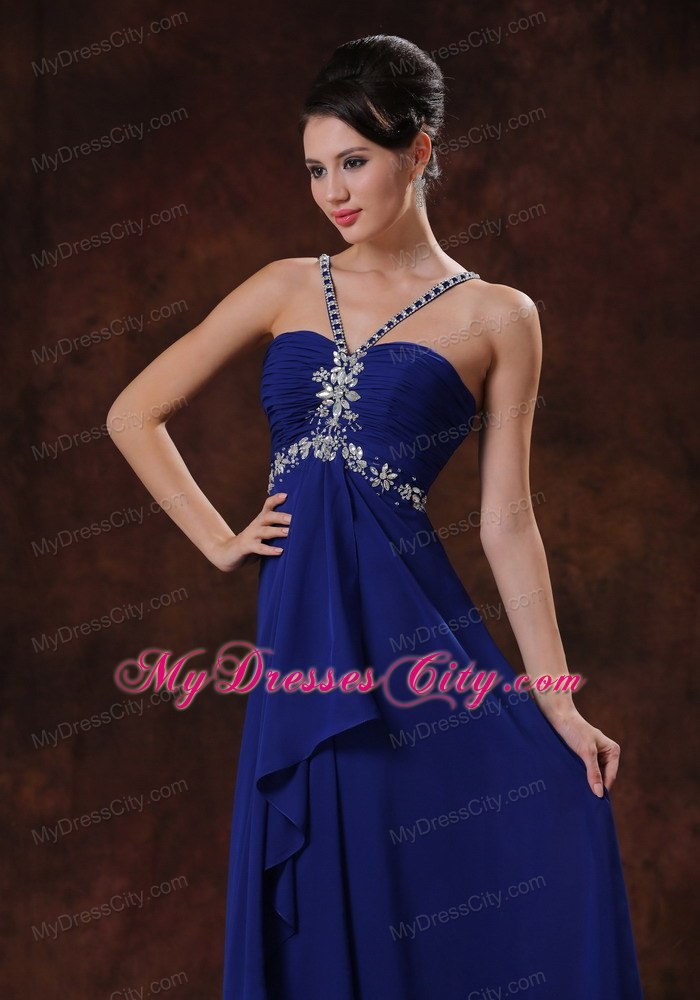 Beaded Straps V-neck Chiffon Royal Blue Evening Party Dress for Cheap