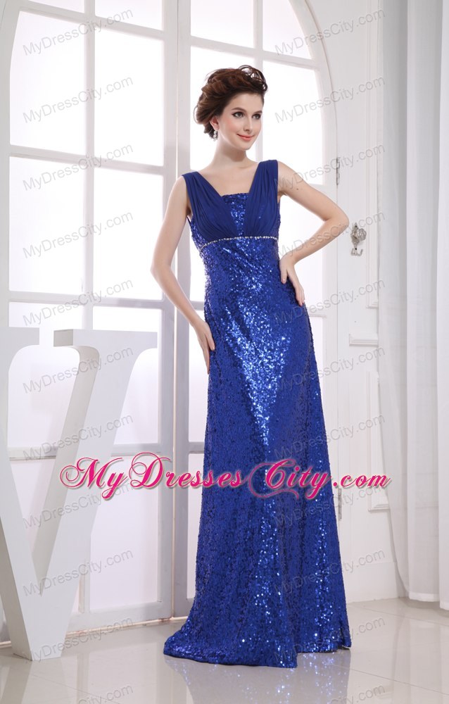Blue Sequins Straps 2013 Evening Dress for Party for Cheap