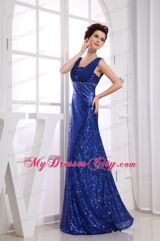 Blue Sequins Straps 2013 Evening Dress for Party for Cheap