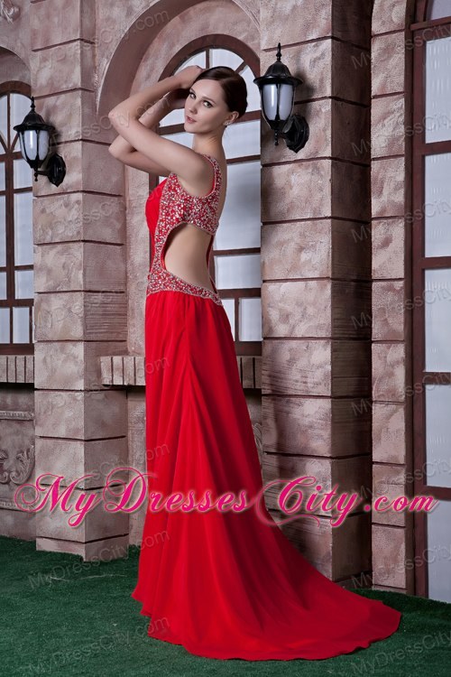 Beautiful Red One Shoulder Beading Evening Dresses for Celebrity