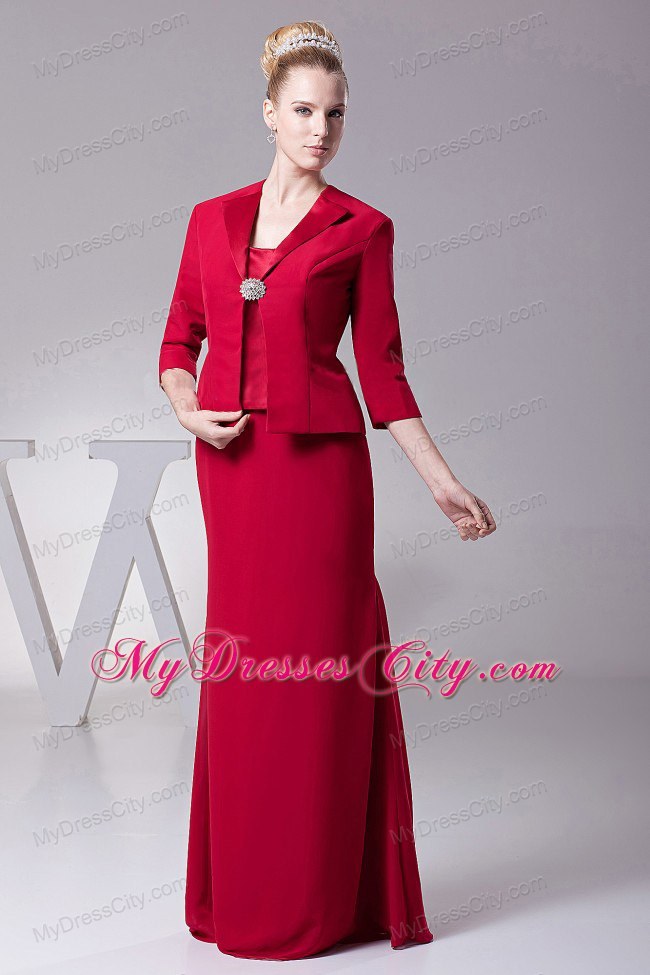 Column Wine Red Straps Mother Of The Bride Dress Floor-length with Zipper
