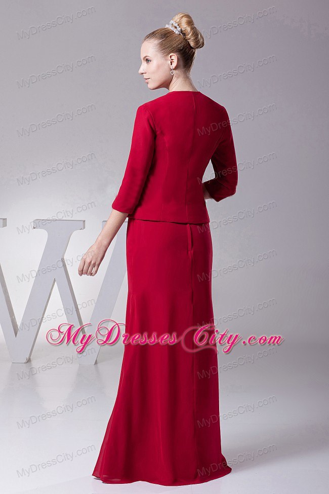 Column Wine Red Straps Mother Of The Bride Dress Floor-length with Zipper
