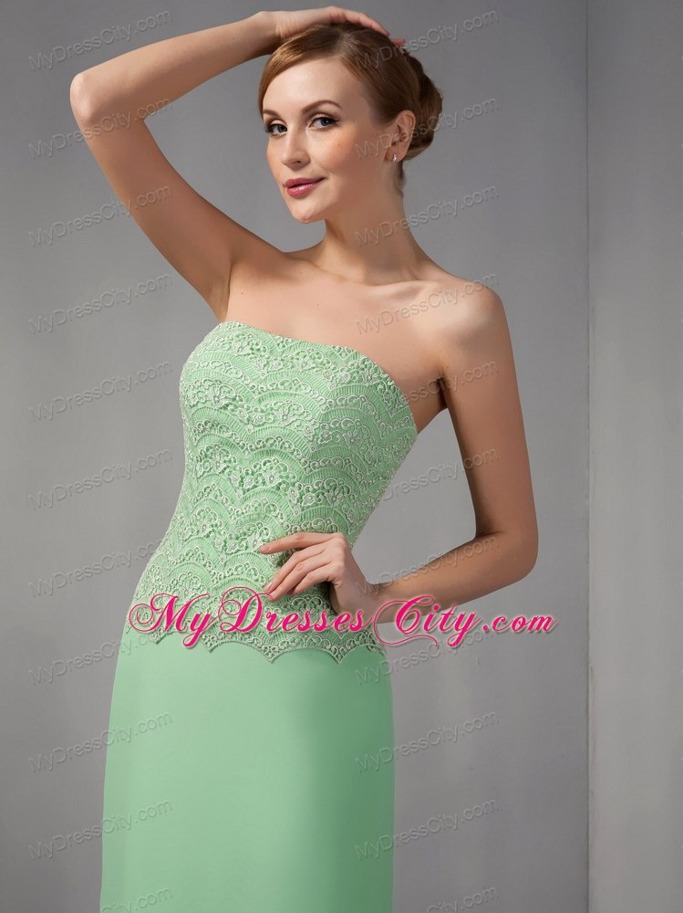 Appliques Apple Green Column Strapless Ankle-length Chiffon Mother Dress