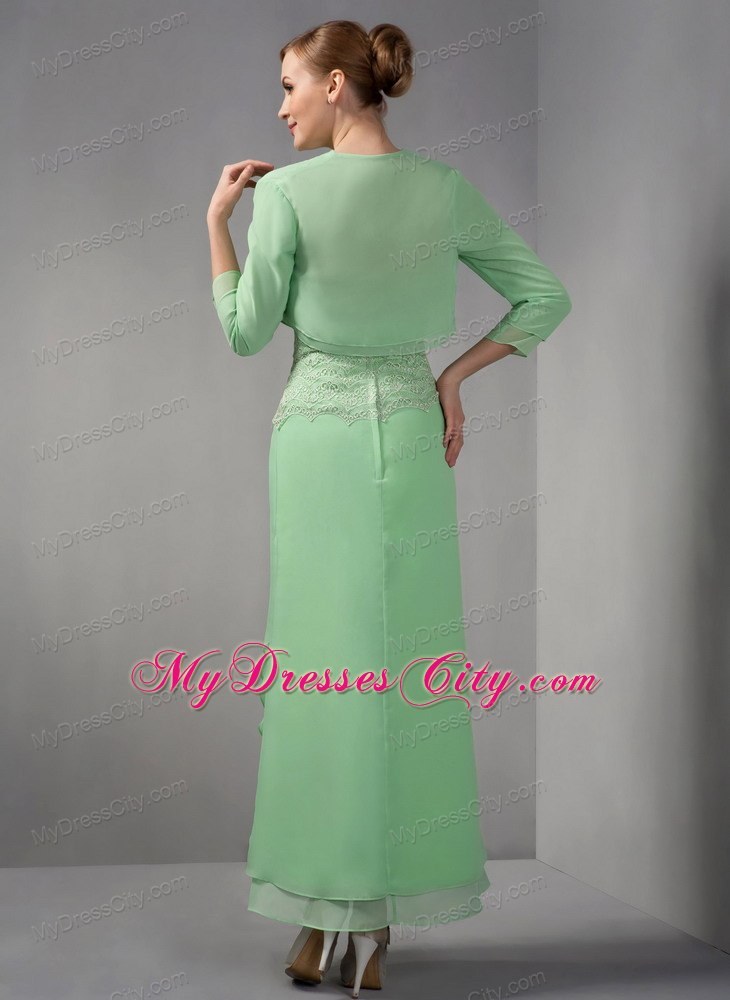 Appliques Apple Green Column Strapless Ankle-length Chiffon Mother Dress