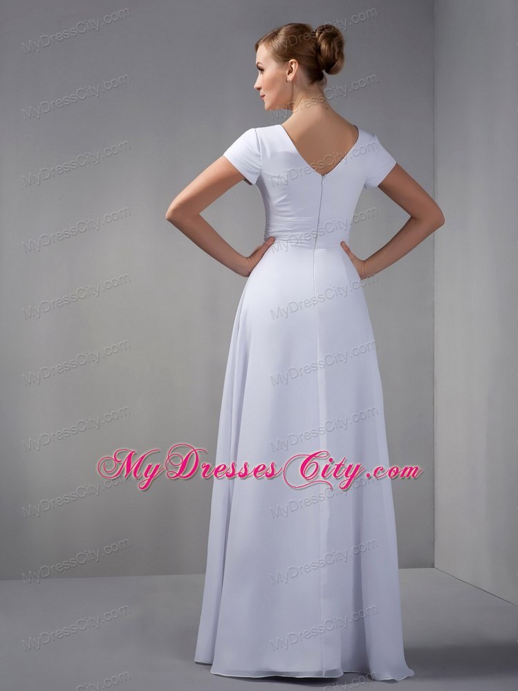 Square White Column Mother Of The Bride Dress Long Chiffon Beading