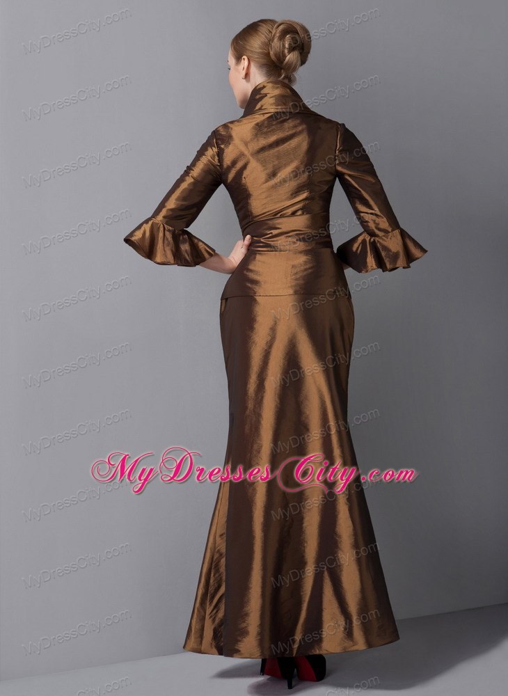 V-neck Ankle-length Brown Mother Of The Bride Dress with Beading