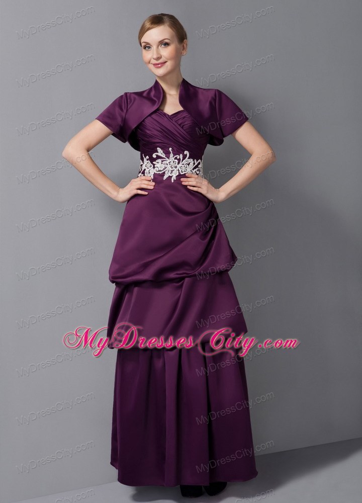 Sweetheart Ankle-length Dark Purple Appliques Mother of The Bride Dress