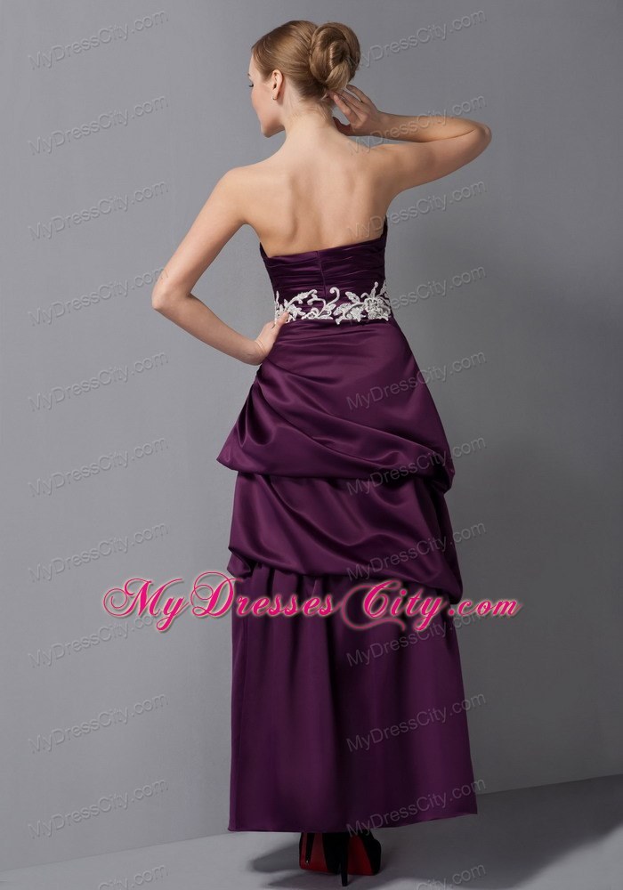 Sweetheart Ankle-length Dark Purple Appliques Mother of The Bride Dress