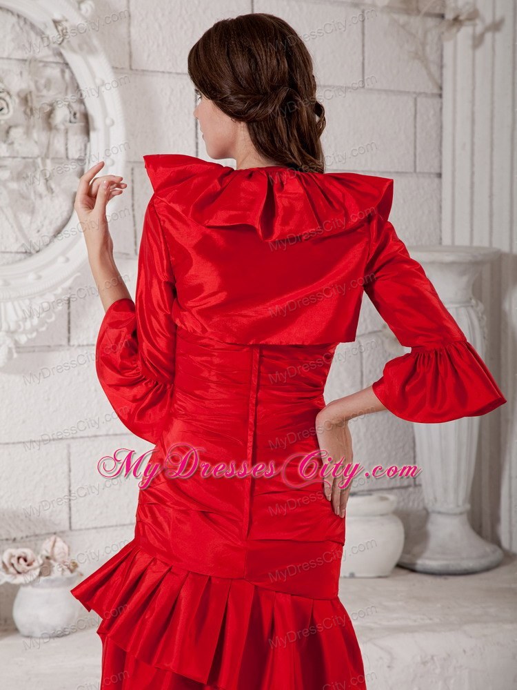 Ruching Red Column Sweetheart Knee-length Mother of the Bride Dress