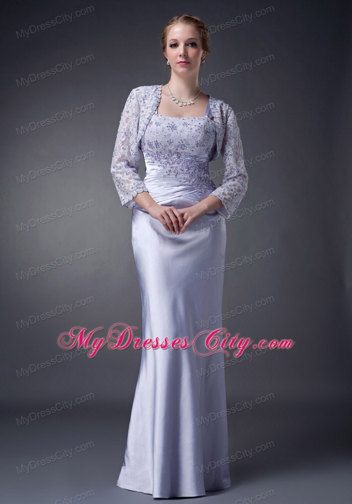 Straps Lilac Column Straps Long Mother of Groom Dress with Appliques