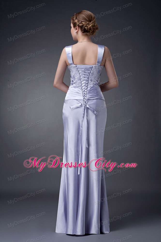 Straps Lilac Column Straps Long Mother of Groom Dress with Appliques