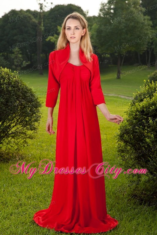 Red Empire Straps Sweetheart Ruched Mother of the Bride Dress