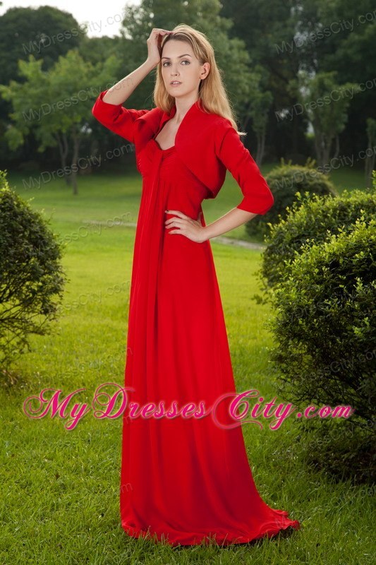 Red Empire Straps Sweetheart Ruched Mother of the Bride Dress