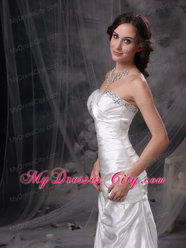 Mermaid Sweetheart Brush Train Taffeta Beading and Ruche Wedding Dresses