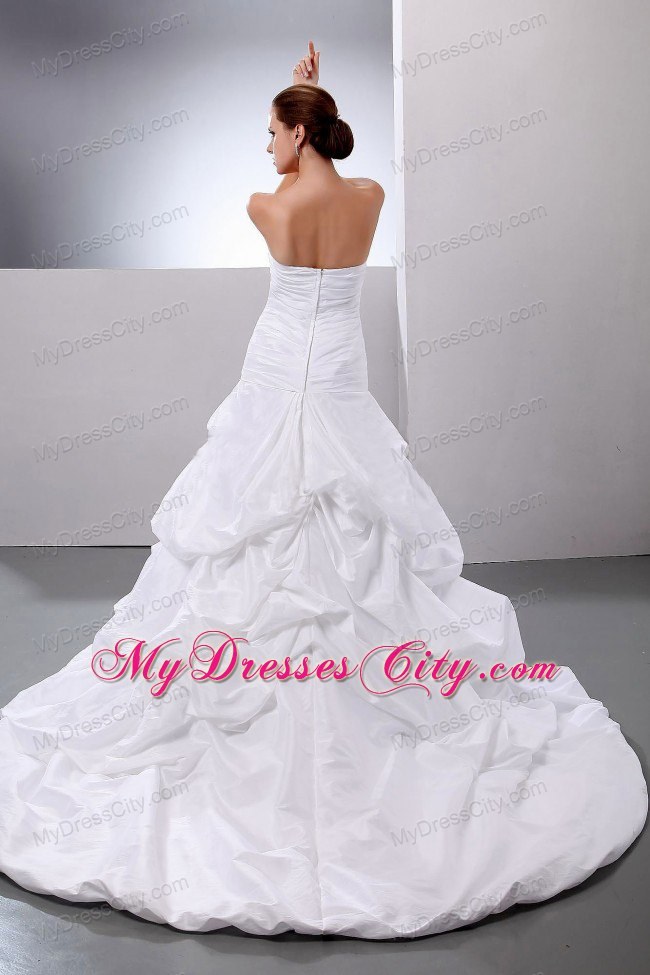 A-line Ruched Wedding Gown with Appliques and Pick-Ups