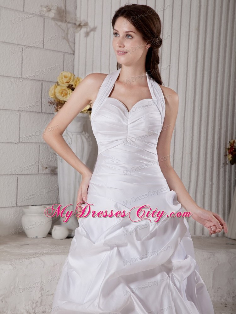 Halter A-line Ruched Sweetheart Court Train Wedding Dress