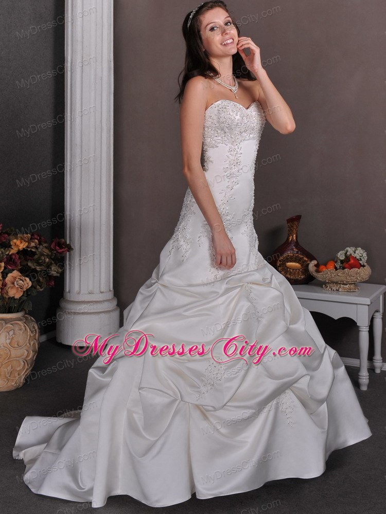 Pick-ups Appliques with Beading Court Train Bridal Dress