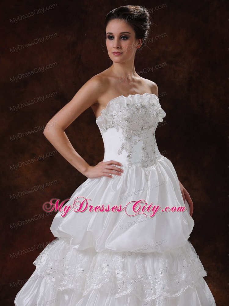 Strapless Chapel Train Beading and Pick-ups Decorate Wedding Dresses