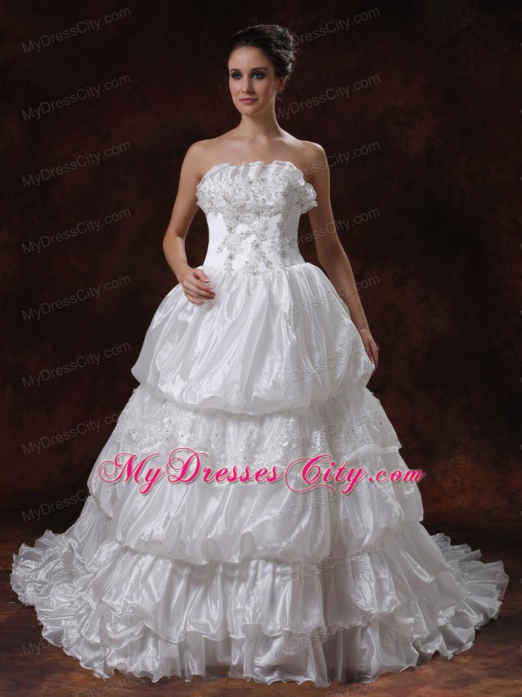 Strapless Chapel Train Beading and Pick-ups Decorate Wedding Dresses