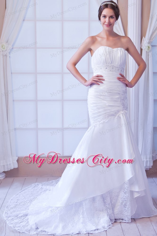 2013 Best seller Mermaid Strapless Court Train Appliques Wedding Dress