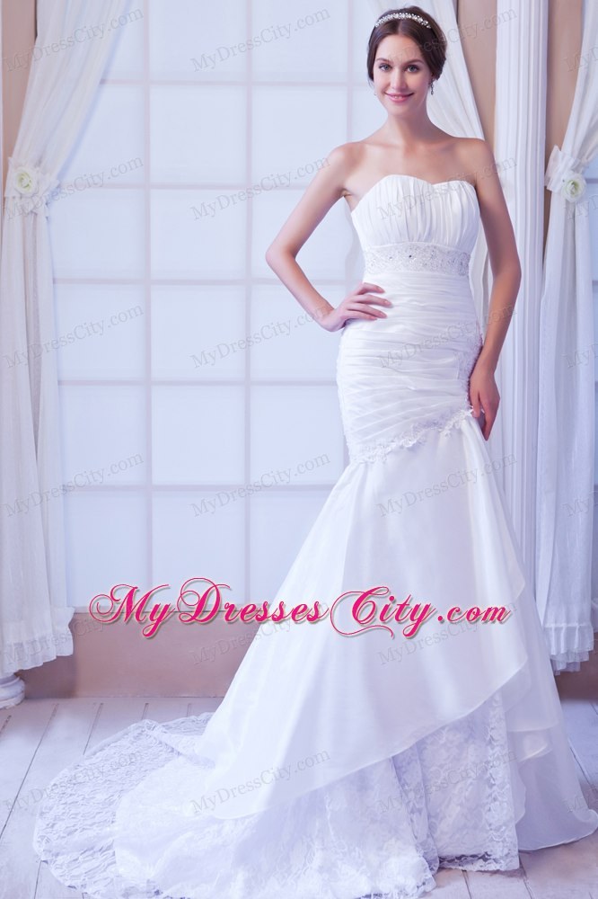 2013 Best seller Mermaid Strapless Court Train Appliques Wedding Dress