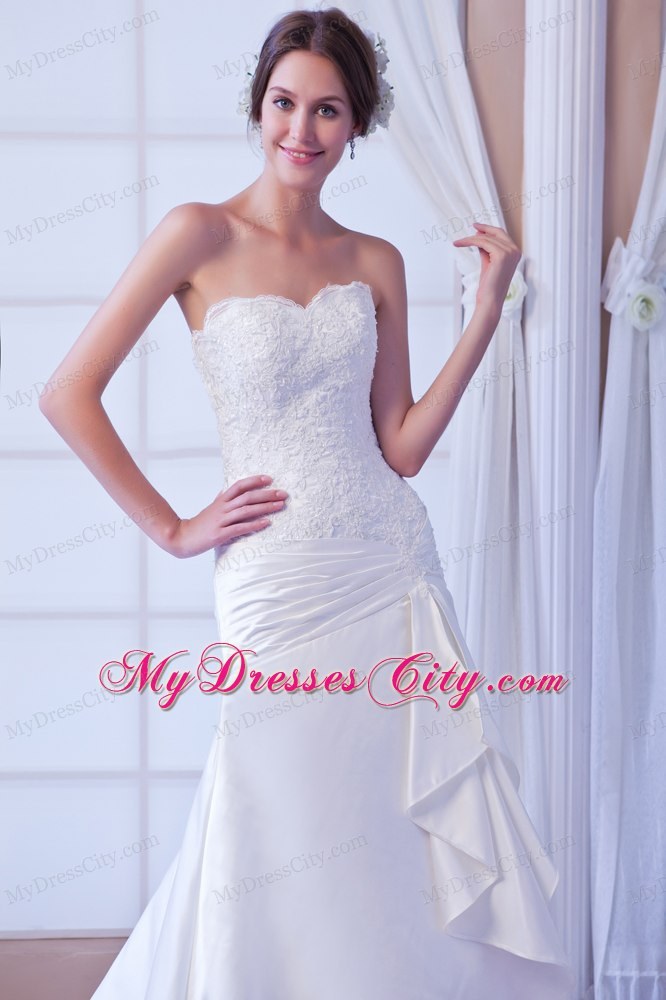 Modest Mermaid Strapless Lace Court Train Wedding Reception Dress