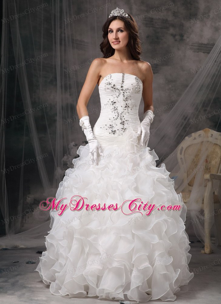 Gorgeous A-line Strapless Ruffled Layers Beaded wedding Gown