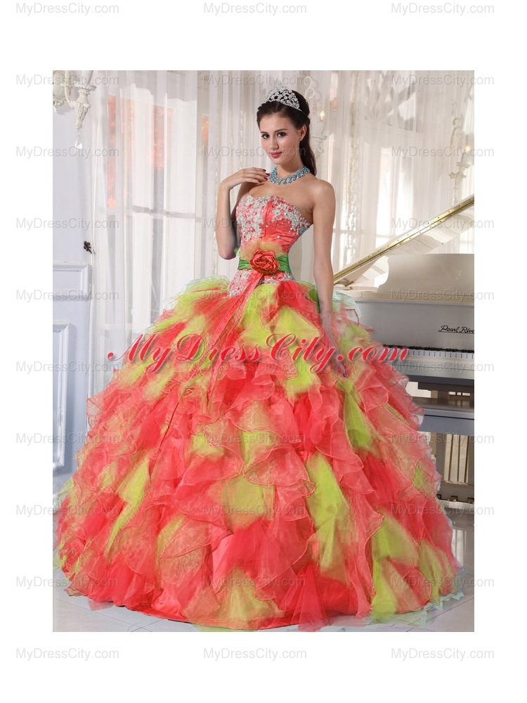Appliques and Ruffles Organza 2014 Quinceanera Dresses in Multi-color