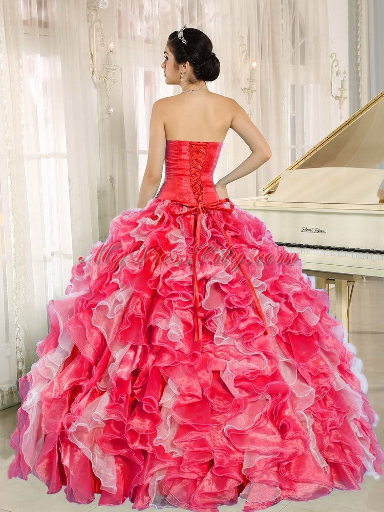 Red and White 2014 Quinceanera Dresses with Beadeing and Ruffles