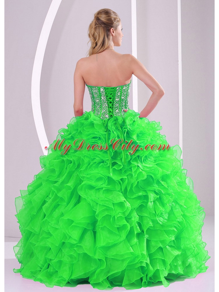 Ball Gown Sweetheart Ruffles and Beading Organza Cheap Quinceanera Dresses