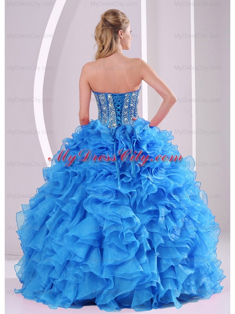 Ruffles and Beading Sweetheart Cheap Quinceanera Dresses in Teal