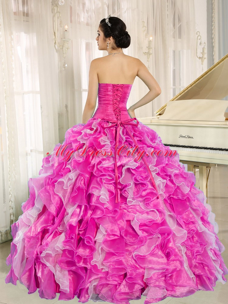 Hot Pink Beaded and Ruffles Elegant Quinceanera Dresses