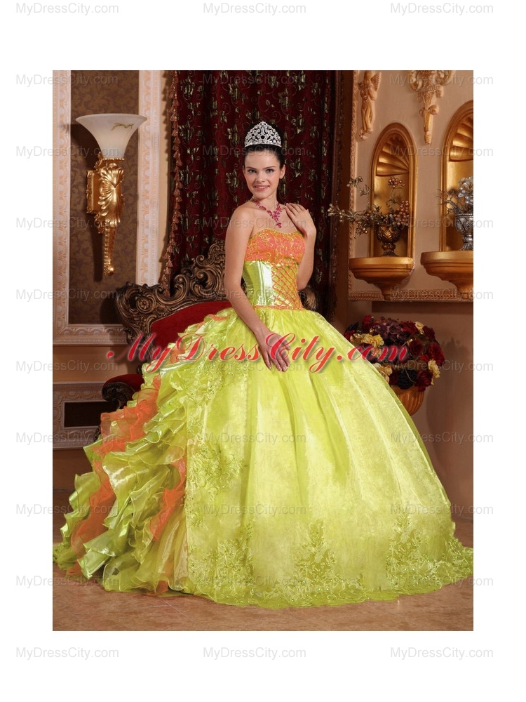 Spring Green Ball Gown Strapless Floor-length Organza Embroidery Elegant Quinceanera Dresses