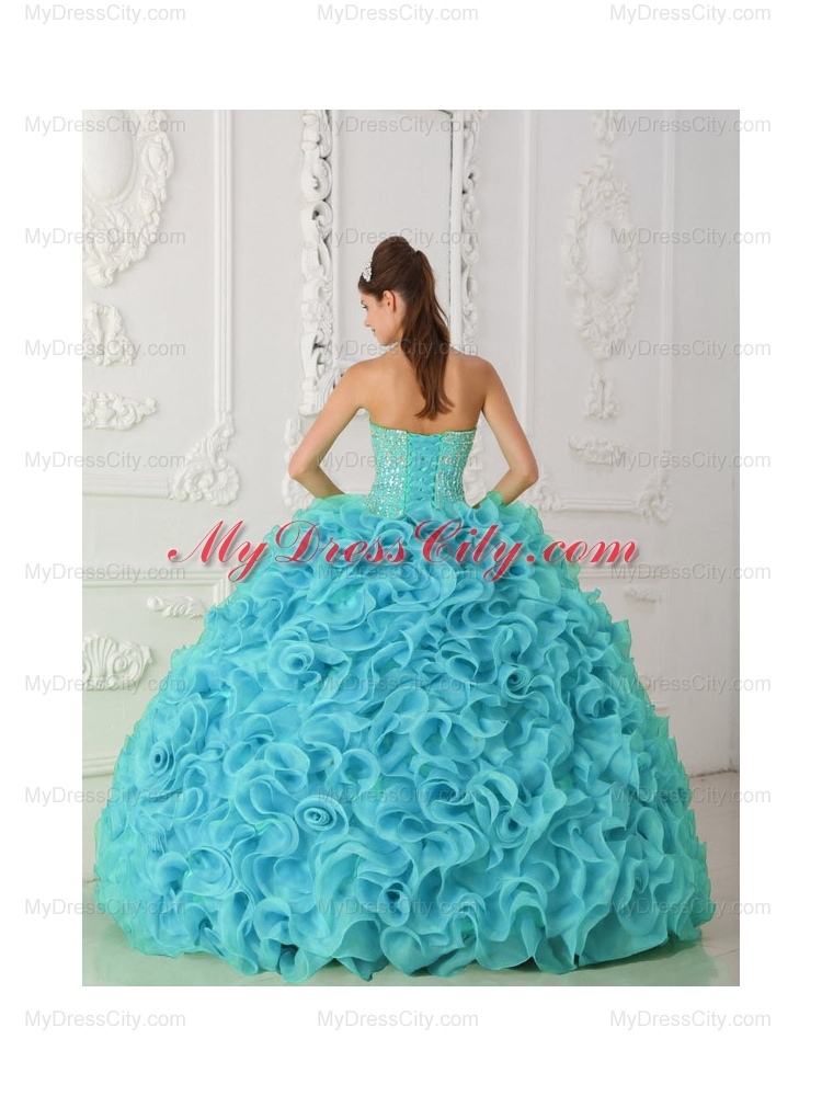 Strapless Organza Beading Ball Gown Elegant Quinceanera Dressess in Blue