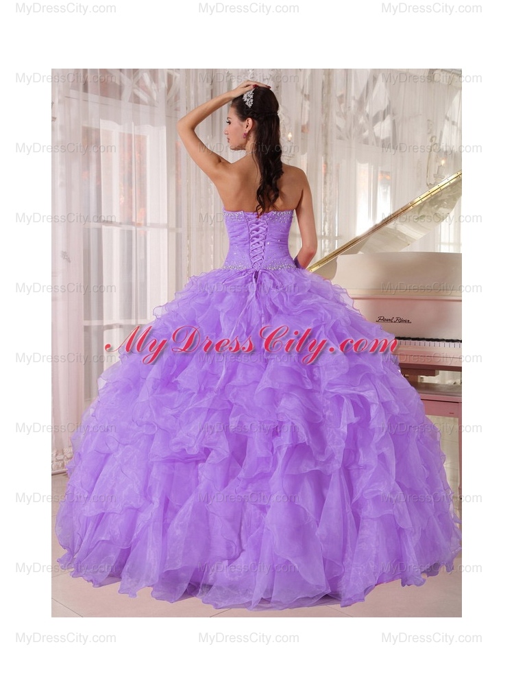 Ball Gown Strapless Lavender Organza Beading Pretty Quinceanera Dresses for Party